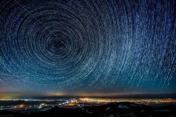 The International Space Station makes two passes over Hollister California in this series of long exposure images. Credit and copyright: George Krieger.