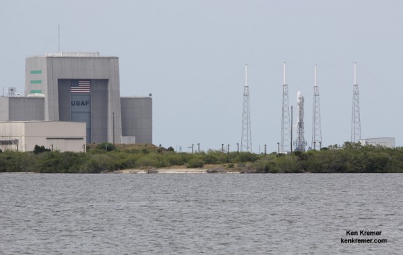SpaceX Falcon 9 rocket after successful static hot-fire test on June 13 on Pad 40 at Cape Canaveral, FL. Launch is slated for Friday, June 20, 2014 on ORBCOMM OG2 mission with six OG2 satellites. Credit: Ken Kremer/kenkremer.com