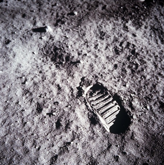 Bootprint. A close-up view of astronaut Buzz Aldrin's bootprint in the lunar soil, photographed with the 70mm lunar surface camera during Apollo 11's sojourn on the moon. Image Credit: NASA