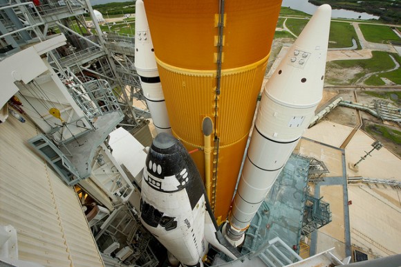 Atlantis sits on the launch pad in July 2011 ahead of the final launch of the space shuttle program, STS-135. Credit: NASA/Bill Ingalls