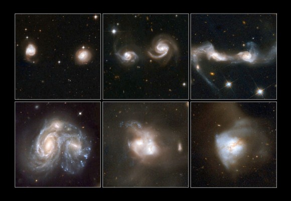 A few examples of merging galaxies. NASA, ESA, the Hubble Heritage Team (STScI/AURA)-ESA/Hubble Collaboration and A. Evans (University of Virginia, Charlottesville/NRAO/Stony Brook University), K. Noll (STScI), and J. Westphal (Caltech)