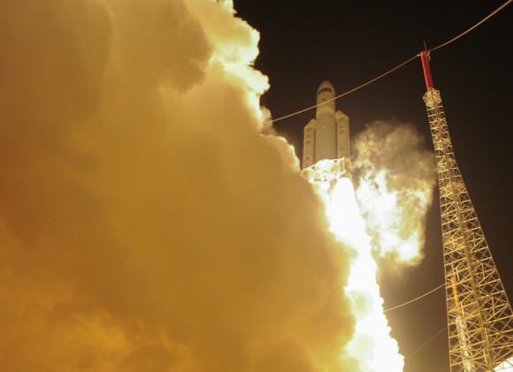 Europe's last automated transfer vehicle, Georges Lemaitre, lifts off from French Guiana en route to the International Space Station July 29, 2014. Credit: ESA–S. Corvaja, 2014