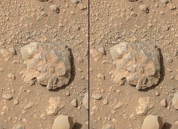 NASA's Curiosity Mars rover used the Mars Hand Lens Imager (MAHLI) camera on its arm to catch the first images of sparks produced by the rover's laser being shot at a rock on Mars. Credit: NASA/JPL-Caltech/MSSS