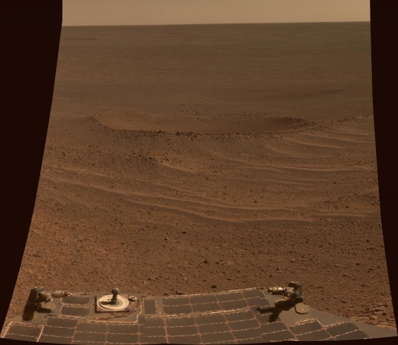 This scene from NASA's Mars Exploration Rover Opportunity shows "Lunokhod 2 Crater." Image Credit: NASA