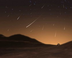 Will dust shed by the comet streak as meteors in the Martian sky on October 19? The rovers will be watching. Credit: NASA/JPL