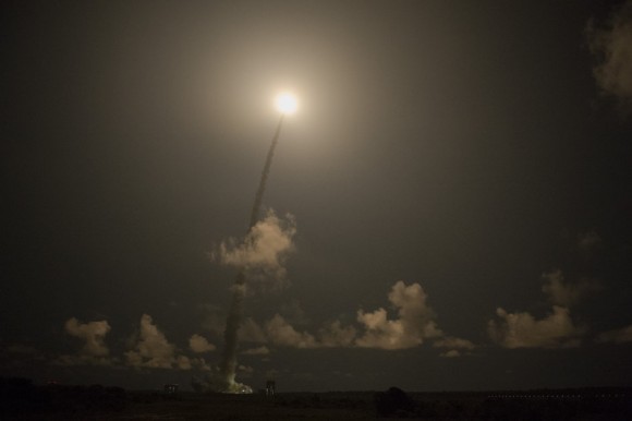 The Ariane 5 rocket carrying Europe's last automated transfer vehicle blasts off from French Guiana July 29, 2014. Credit: ESA-S. Corvaja