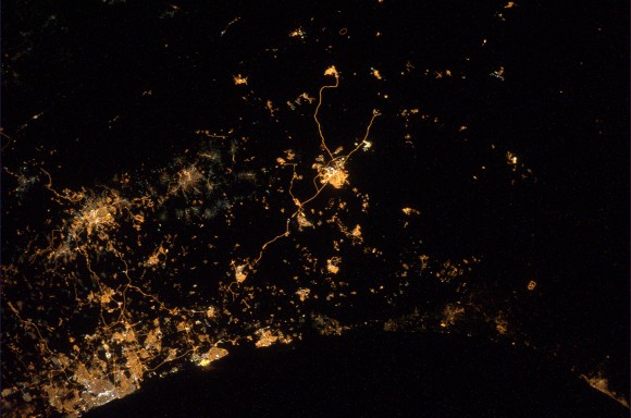 Expedition 40 astronaut Alexander Gerst took this photo of the Israel and Gaza regions in July 2014 while explosions took place below (which are not visible in the photo). Credit: Alexander Gerst/Twitter