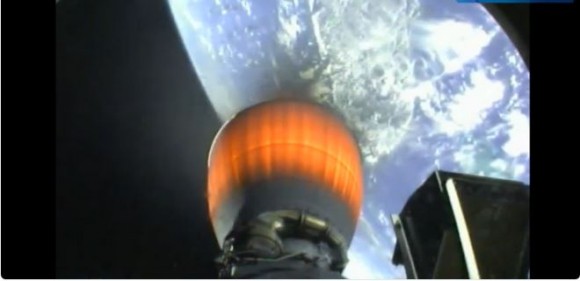 Screenshot from the SpaceX webcast of the Falcon 9 launch on July 14, 2013. 