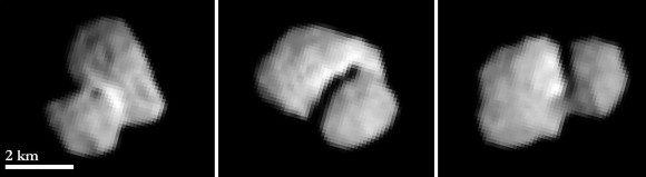 Rosetta imaged its target comet, Comet 67P/Churyumov-Gerasimenko, from about 3,417 miles (5,500 kilometers) away. The "neck" of the comet appears to be brighter than the rest of the nucleus. Credit: ESA/Rosetta/MPS for OSIRIS Team MPS/UPD/LAM/IAA/SSO/INTA/UPM/DASP/IDA