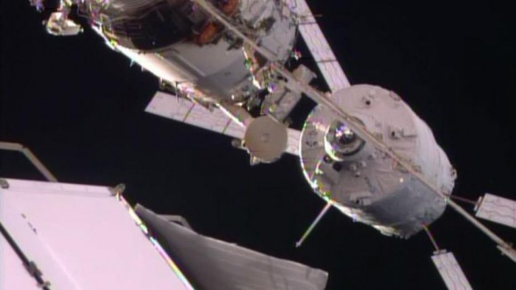 The European Space Agency cargo ship Georges Lemaître, the last automated transfer vehicle, docked safely at the International Space Station Aug. 12, 2014. Credit: NASA/Twitter
