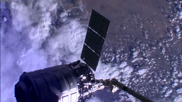 Cygnus Orb-2 spacecraft ‘Janice Voss’ unberthed from ISS at 5:14 a.m. EDT, Friday, Aug. 15, 2014. Credit: NASA TV
