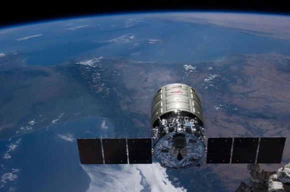 Cygnus Orb-2 spacecraft 'Janice Voss' departed ISS at 6:40 a.m.  EDT, Friday, Aug. 15, 2014.  Credit: NASA TV