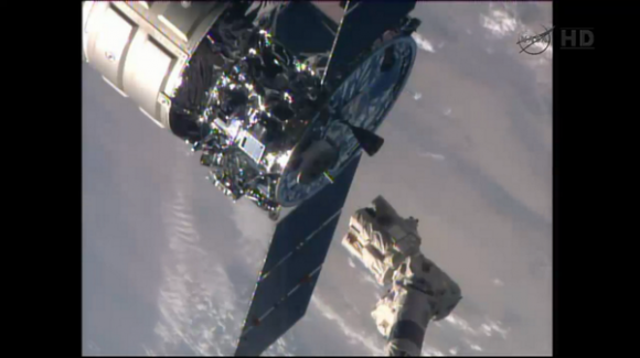 Cygnus Orb-2 spacecraft ‘Janice Voss’ bids farewell to the ISS at 6:40 a.m. EDT, Friday, Aug. 15, 2014. It's set to reenter the atmosphere on Aug. 17. Credit: NASA TV
