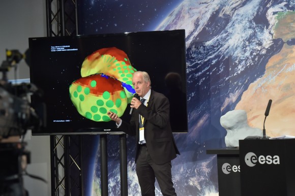 Stephan Ulamec, Philae Lander Manager at DLR (German Aerospace Center) discusses landing during ESA webcast of Rosetta’s arrival at comet Comet 67P/Churyumov-Gerasimenko. Credit: ESA