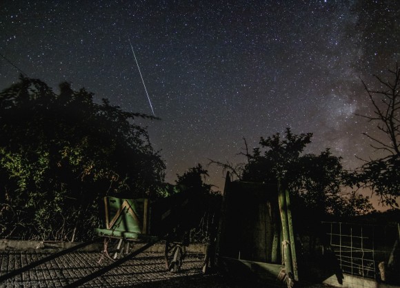 A Perseid meteor on August 11, 2014 seen over the Alqueva Dark Sky Reserve near Alentejo, Portugal. Credit and copyright: Miguel Claro.