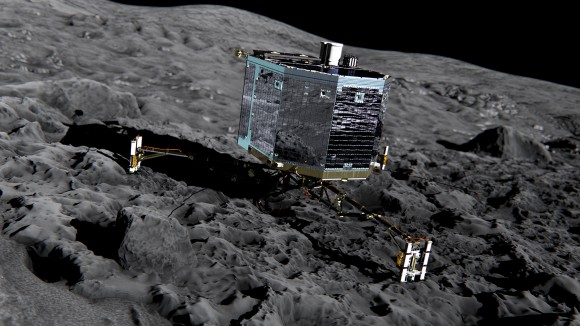 Artist impression of Philae on the surface of comet 67P/Churyumov-Gerasimenko. Credit: ESA/ATG medialab