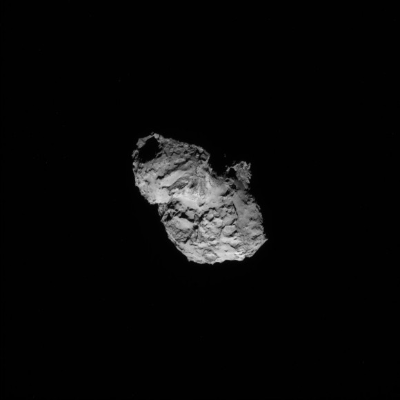 A dark hollow beckons in this picture of Comet 67P/Churyumov-Gerasimenko taken by the Rosetta spacecraft Aug. 5, 2014. Credit: ESA/Rosetta/NAVCAM