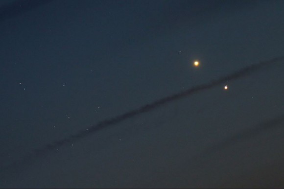 Jupiter-Venus-M44 conjunction on August 18, 2014. Image taken with Canon EOS 50D, through Skywatcher ED80. Credit and copyright: Zoran Novak.