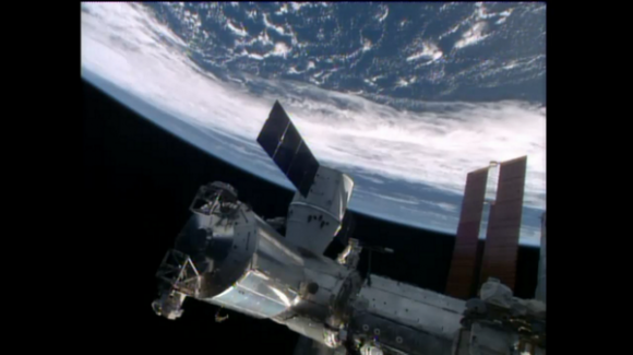 Commercial SpaceX Dragon Cargo Capsule Arrives at Space Station