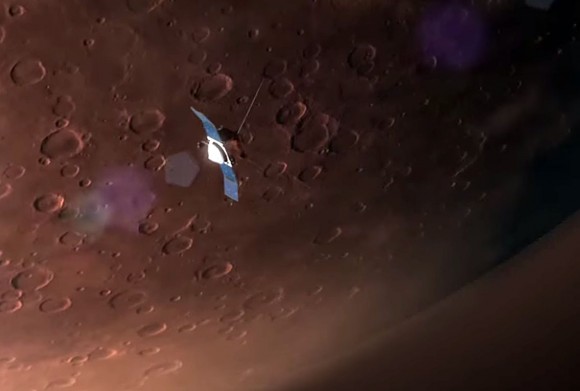 Simulation of MAVEN in Martian orbit. Credit: NASA
