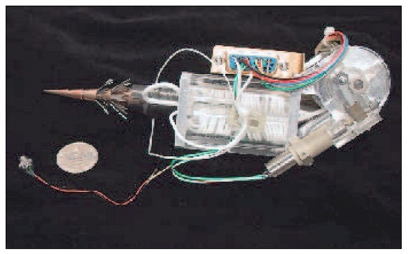 The Philae Lander anchoring harpoon with the integrated MUPUS-accelerometer and temperature sensor. (Credit: "Philae Lander Fact Sheet", ESA)
