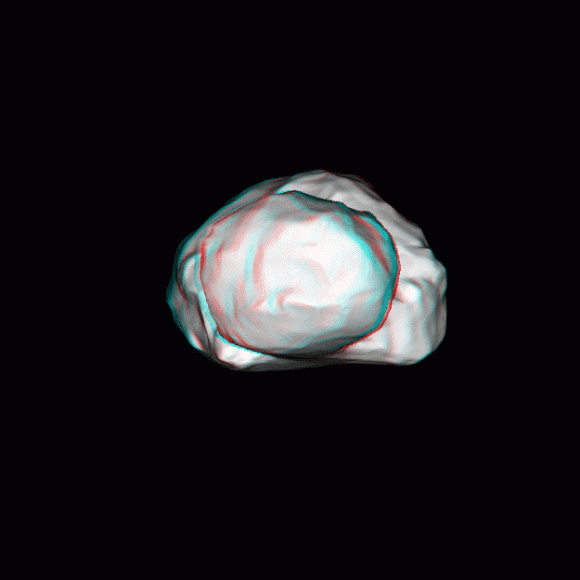 A model of the comet P67/Churyumov-Gerasimenko created using images from the Rosetta OSIRIS narrow field camera. (Credit: ESA)
