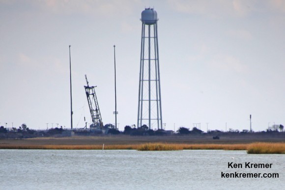 Damage is visible to Launch Pad 0A following catastrophic failure of Orbital Sciences Antares rocket moments after liftoff from NASA's Wallops Flight Facility, VA, on Oct. 28, 2014, at 6:22 p.m. Credit: Ken Kremer – kenkremer.com