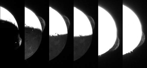 In February and March 2007, a huge plume erupted from the Tvashtar volcano on Jupiter's moon Io. The image sequence taken by New Horizons showed the largest such explosion then viewed by a spacecraft -- even accounting for the Galileo spacecraft that examined Io between 1996 and 2001. Credit: NASA/Johns Hopkins University Applied Physics Laboratory/Southwest Research Institute