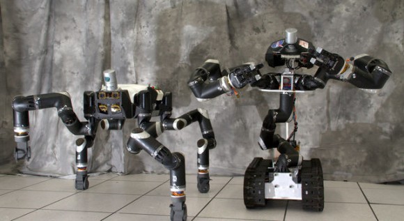 RoboSimian and Surrogate are robots that were designed and built at NASA's Jet Propulsion Laboratory in Pasadena, California. Credit: JPL-Caltech