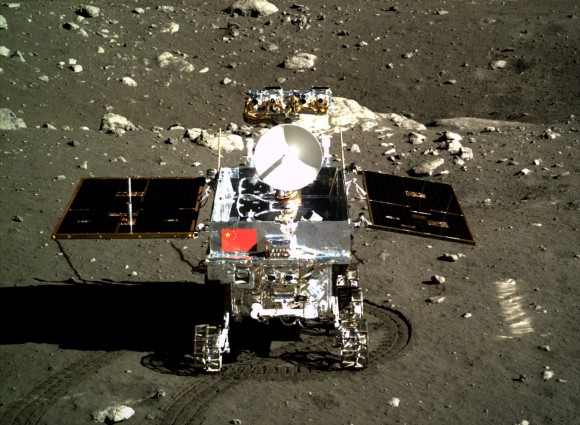 Taking the Chinese Yutu rover out for a spin on the Moon. The mission began in December 2013. Credit: Chinese Academy of Sciences