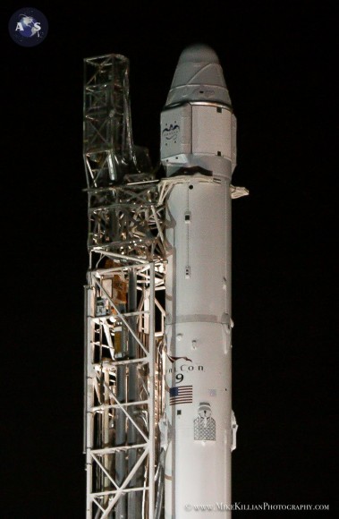 Student experiments are aboard. Bearing the CRS-5 Dragon cargo craft within its nose, the Falcon 9 v1.1 stands patiently to execute the United States’ first mission of 2015. Photo Credit: Mike Killian/AmericaSpace