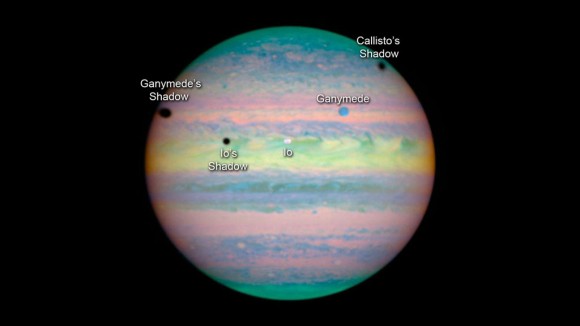 Hubble spies a triple shadow transit on March 28th, 2004 . Credit: NASA/JPL/Arizona.