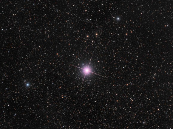 This image taken on Dec. 28, 2013 from New Zealand shows Nova Centauri 2013, a bright naked eye nova in the Southern constellation of Centaurus. The nova appears pink because of emissions from ionised hydrogen. Credit and copyright: Rolf Wahl Olsen. 