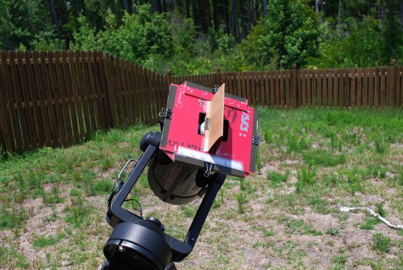A homemade interferometer used to measure the separation of close double stars.